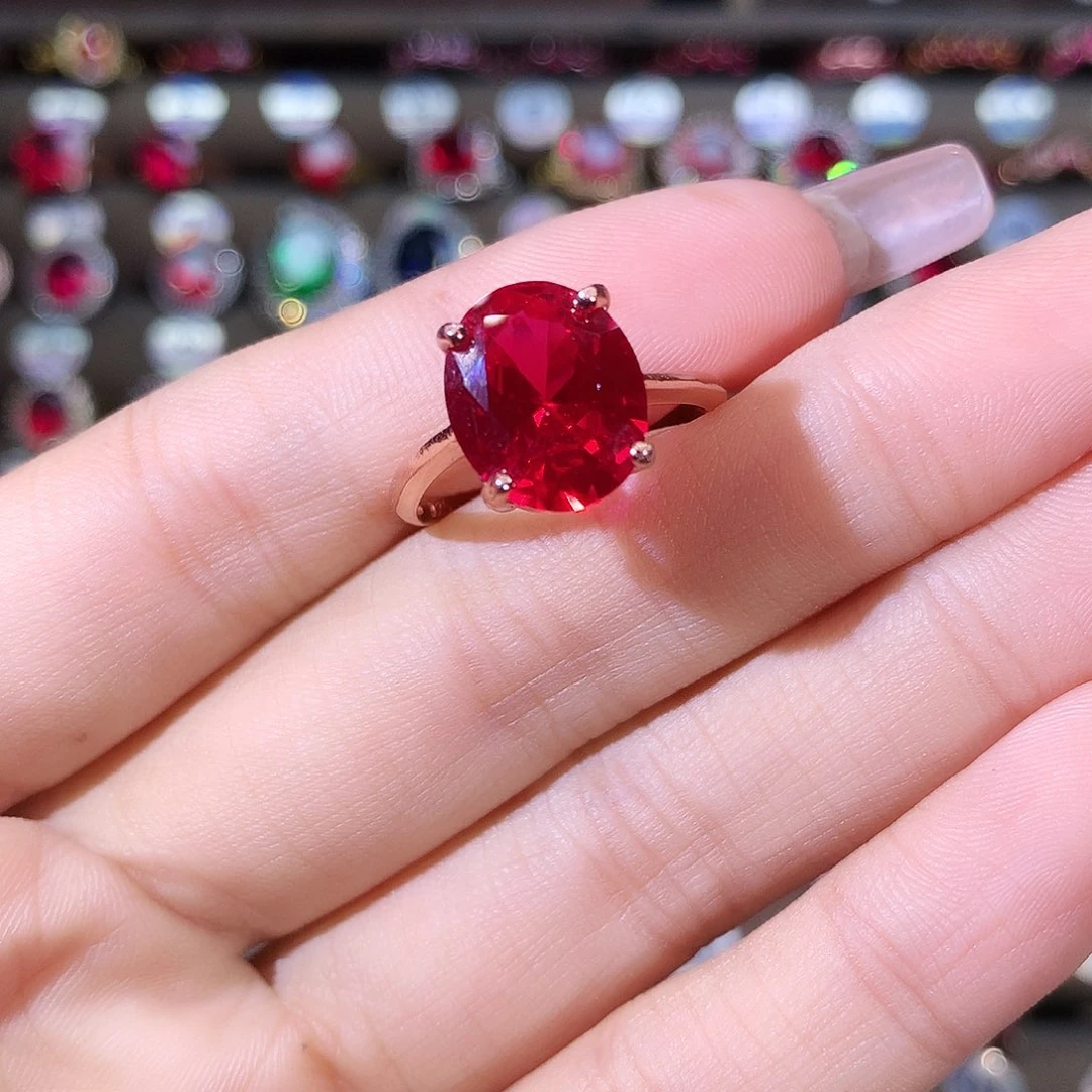 无925银鸽血红色戒指玫瑰金