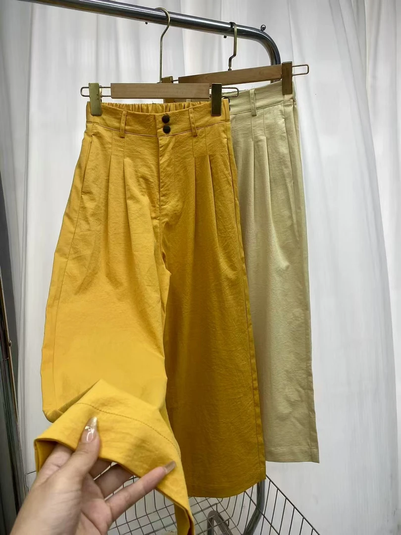 【9998】夏季纯色高腰时尚百搭阔腿裤九分裤休闲裤潮流cleanfit风女