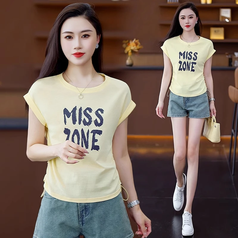 2025夏季新款宽松短款短袖T恤女洋气宽松百搭减龄小个子体恤小衫