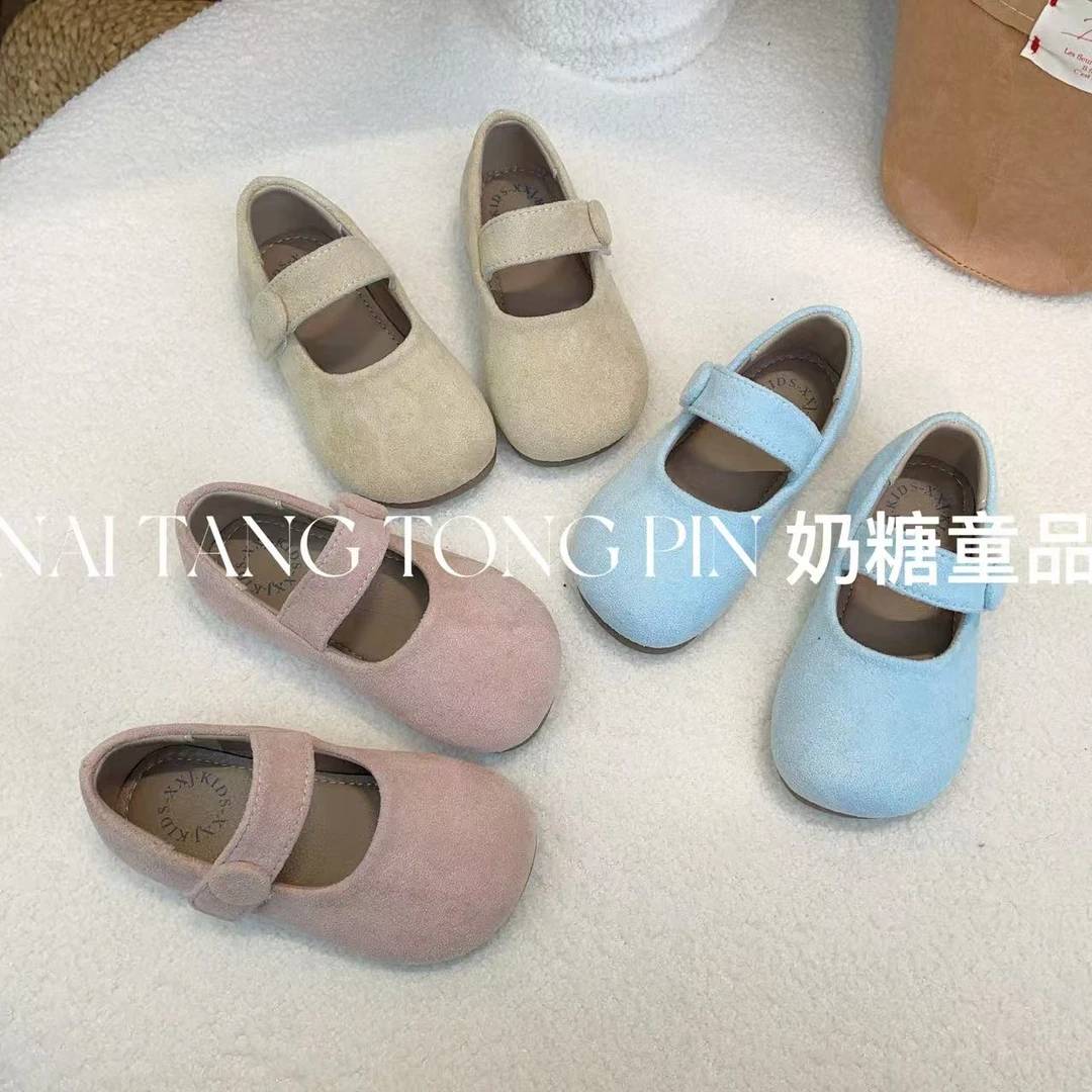 韩版童鞋【心动浅春】绒面女童玛丽珍圆头单鞋软底纯色简约儿童皮鞋