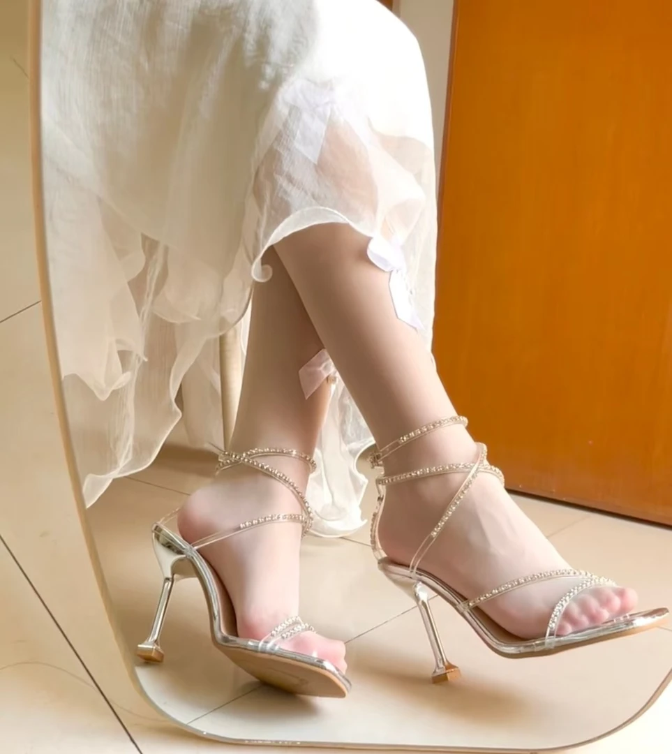 婷）断码女鞋默认微瑕介意勿拍水晶跟夏季外穿高跟仙女风跟鞋百搭