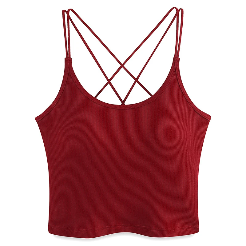 2025夏季新款性感辣妹交叉露背美背吊带带胸垫一体式内搭外穿打底