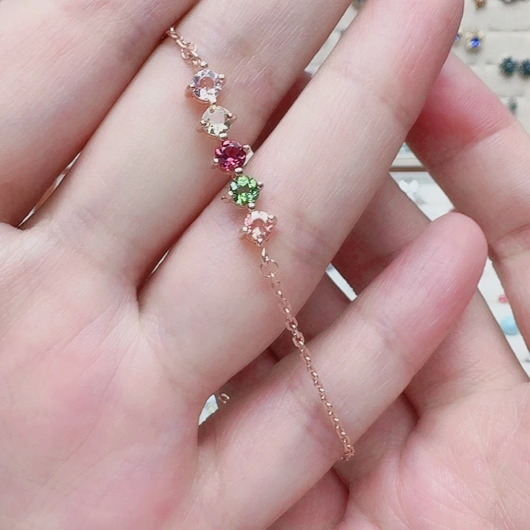 手链银S925镶嵌碧玺手链416