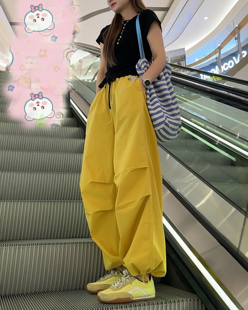 2025夏季新款韩版显瘦气质时尚百搭松紧腰休闲阔腿工装高腰女裤