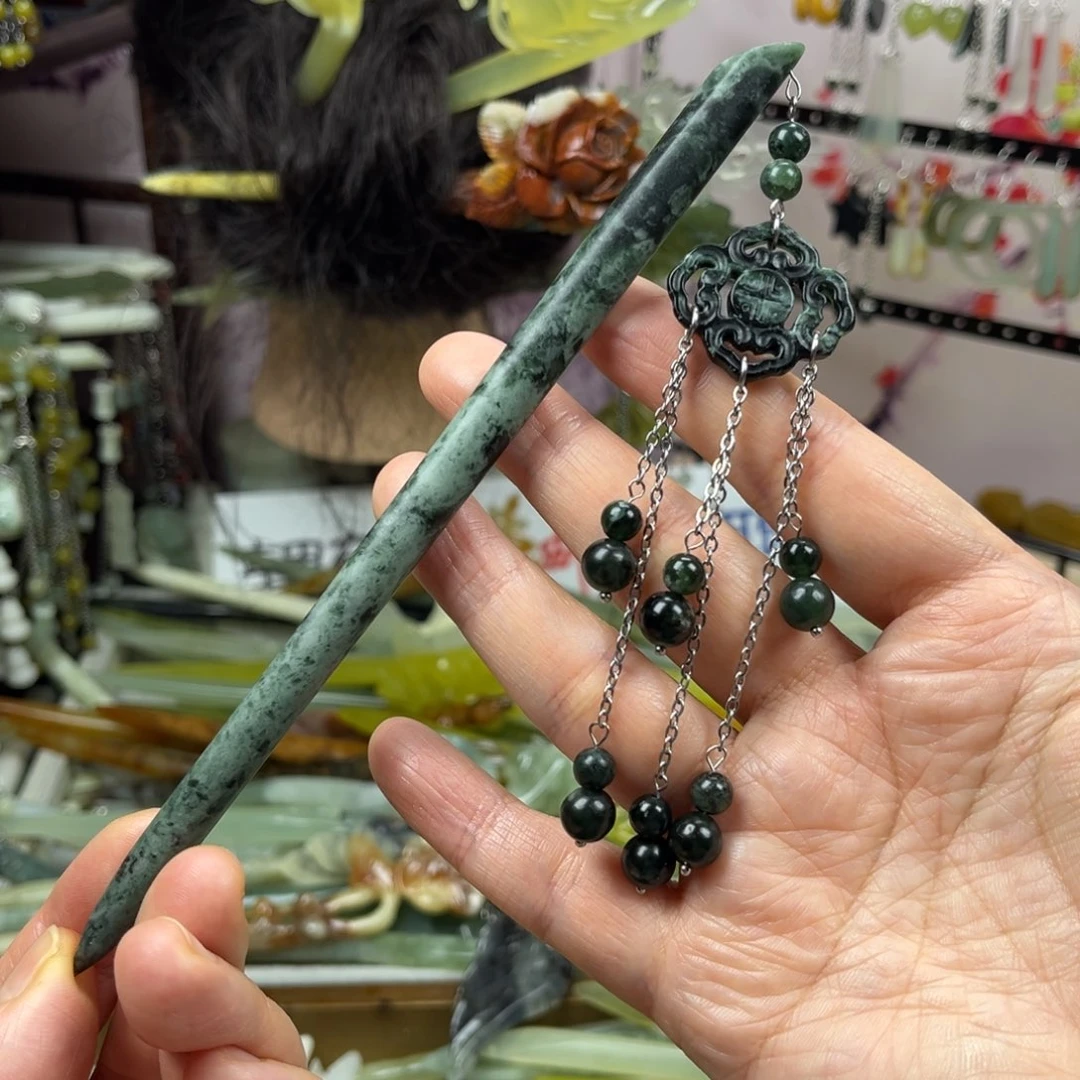 岫玉未镶嵌发饰长度17.5厘米左右