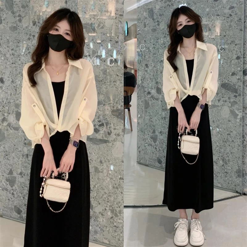 今年流行的春夏套装女防晒衬衫吊带连衣裙时尚减龄显瘦遮肉两件套