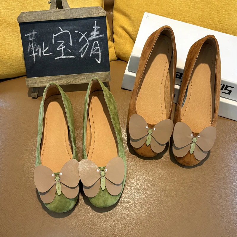 软底软面甜美蝴蝶乐福鞋舒适休闲豆豆鞋妈妈鞋2025春秋新款平底鞋