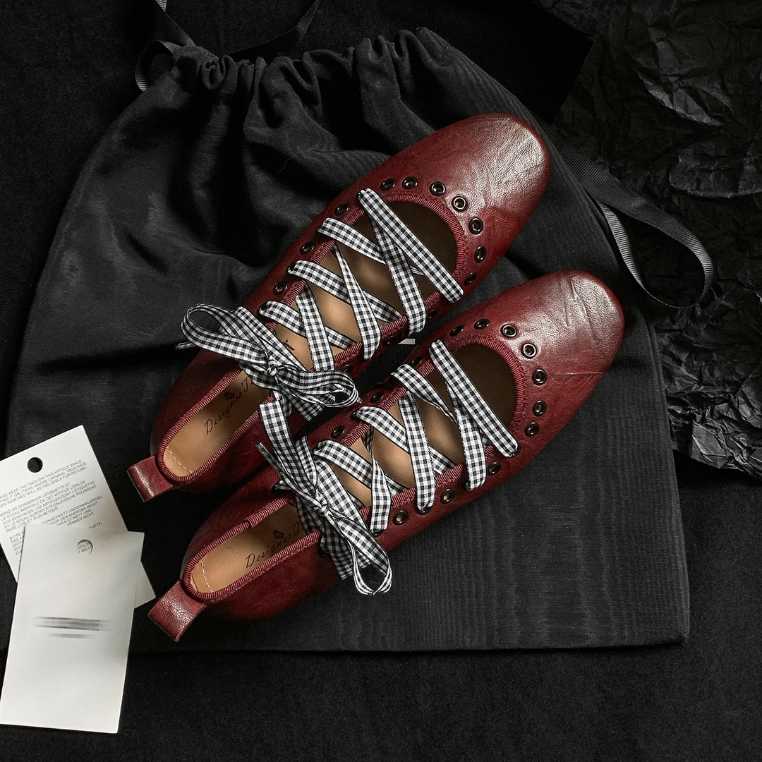 Sheriley77小众百搭浅口系带薄款皮鞋单鞋一圆头时尚玛丽珍