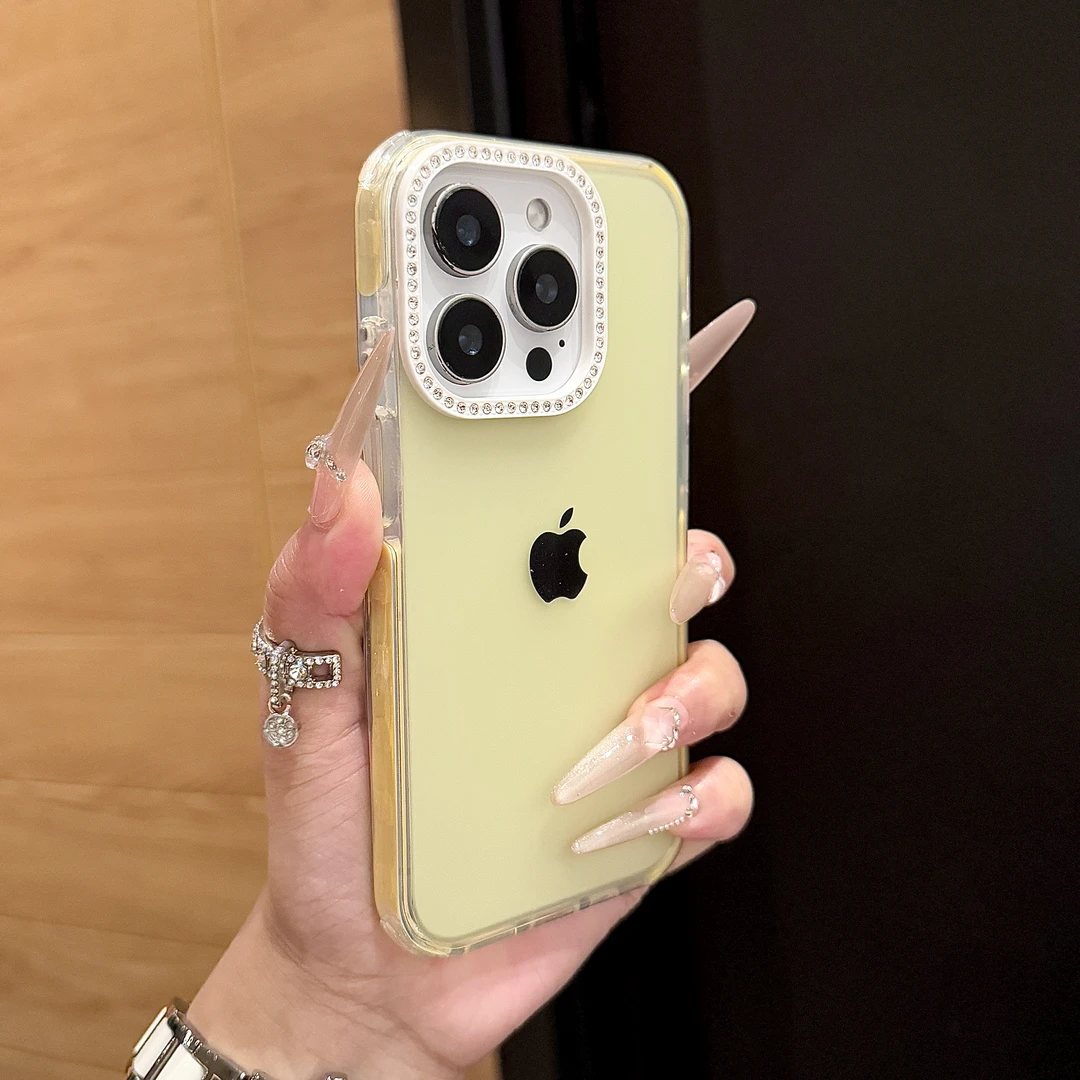纯色镶钻镜头适用苹果16promax手机壳小众iPhone15创意14时尚13女
