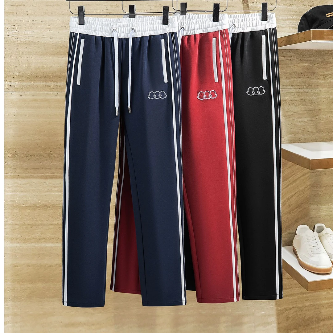秋冬时尚刺绣拼接男士运动直筒卫裤轻奢太空棉面膜空气层休闲裤男