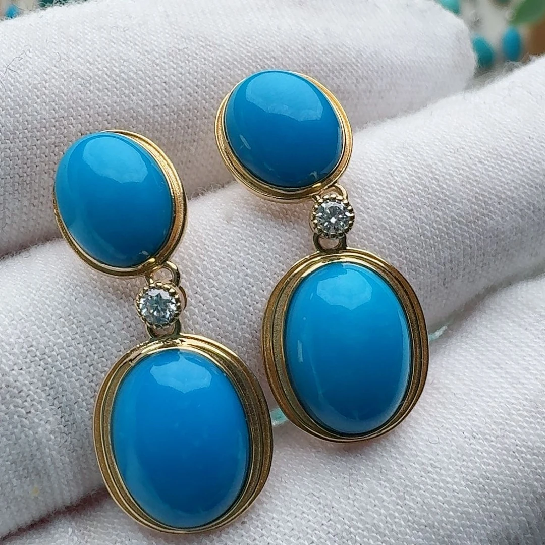 绿松石18K金镶嵌耳坠