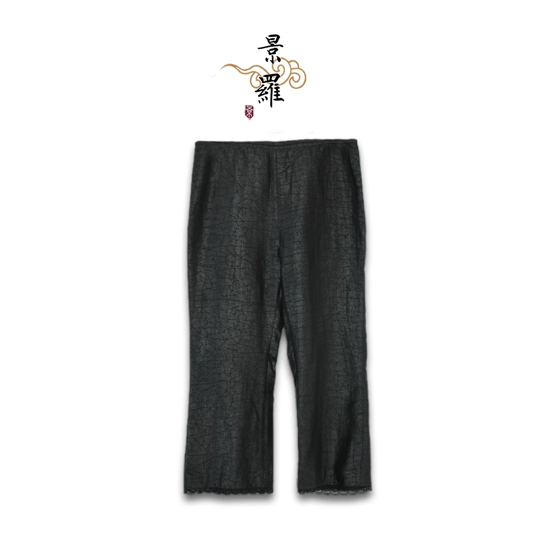 景罗手工高定【京鸿雁】夏季新中式国风百搭女桑蚕丝龟裂纹裤E0027