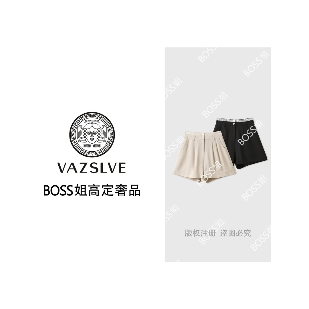 VAZSLVE/原创设计 勾花镂空蕾丝边拼接麻料休闲百搭短裤MD26109