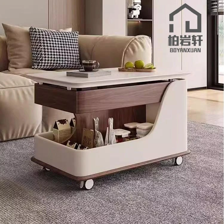 简约茶几轻奢意式创意沙发茶几实木升降茶几客厅可移动高档小茶几