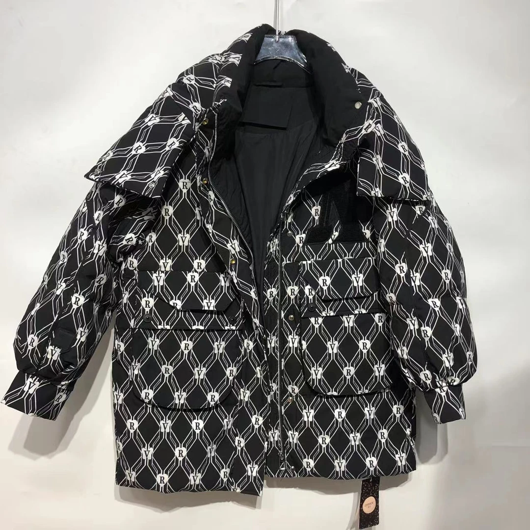 C077时尚黑色字母图案潮流羽绒服