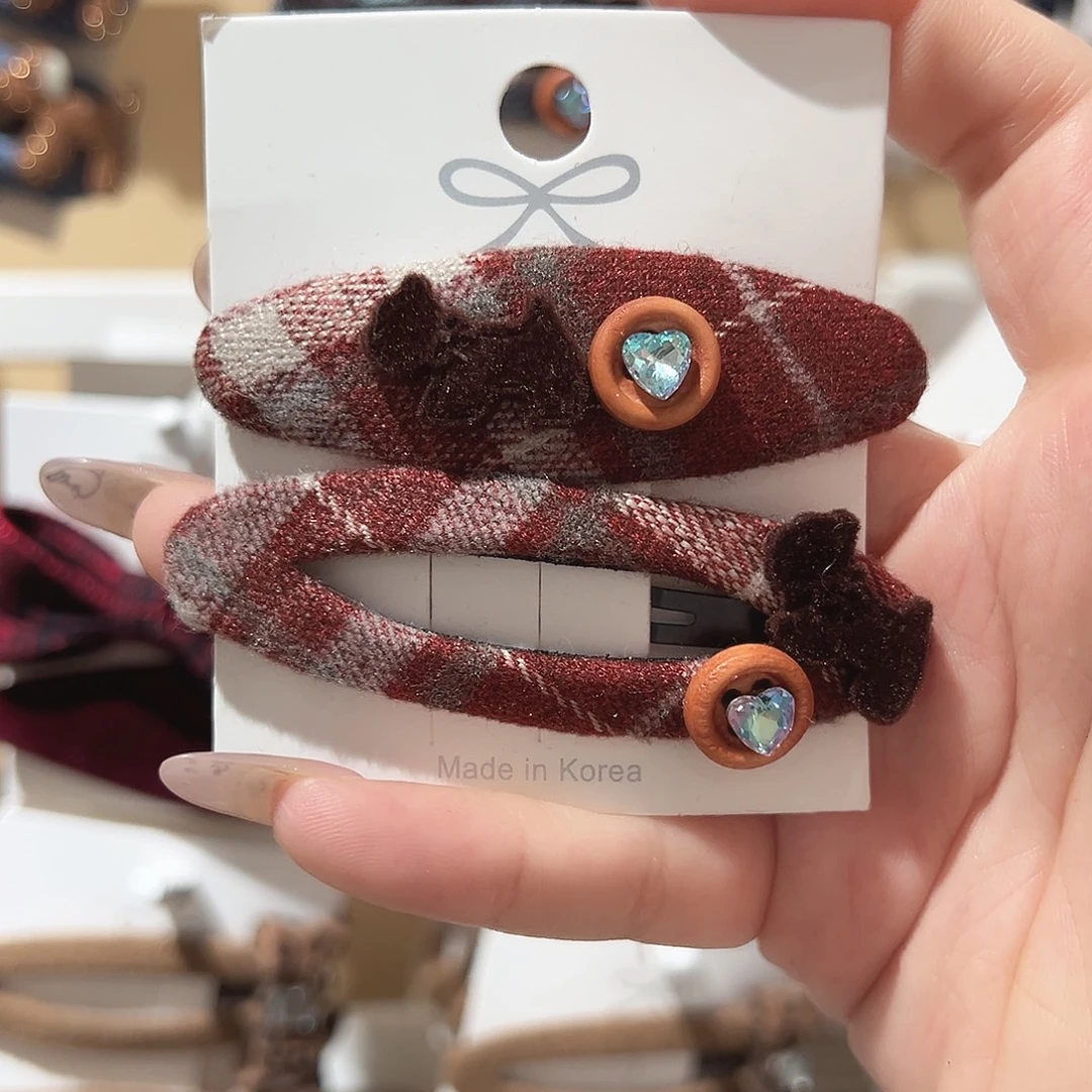 皮质铁合金小狗红色格子掰掰夹