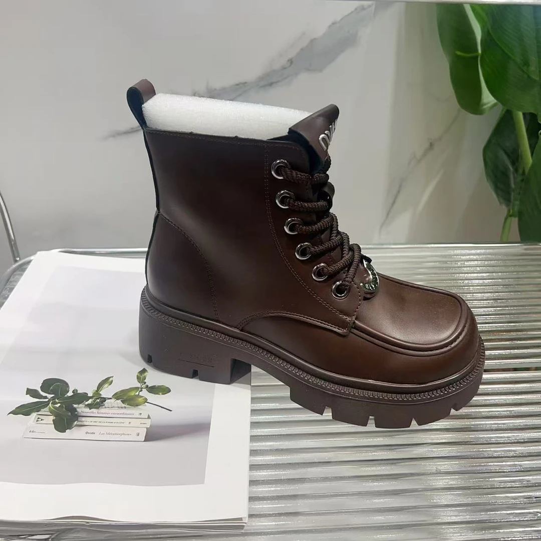 复古机车马丁春秋新款洋气侧拉链圆头粗跟短靴9632(加绒)