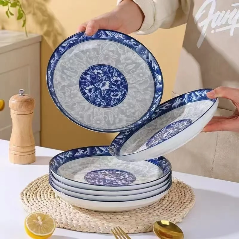 8英寸盘子6只装青花瓷盘子中式家用釉下彩健康陶瓷餐具