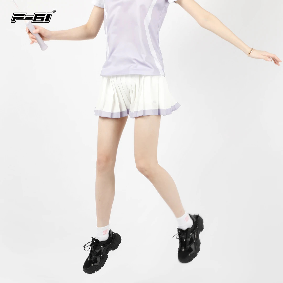 F61新款白拼紫粉羽毛球百褶裙女吸汗速干防走光内衬速干运动裙子