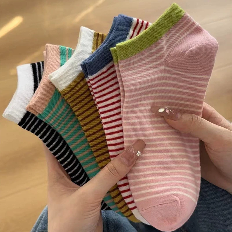 短袜船袜子女隐形浅口船袜薄款夏季防臭吸汗袜子条纹防滑不掉跟透