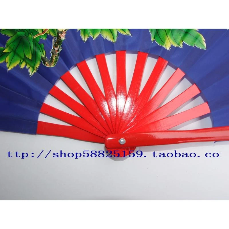 蓝色牡丹功夫扇 全竹骨健身扇 竹子太极扇武术扇 练功表演扇响扇