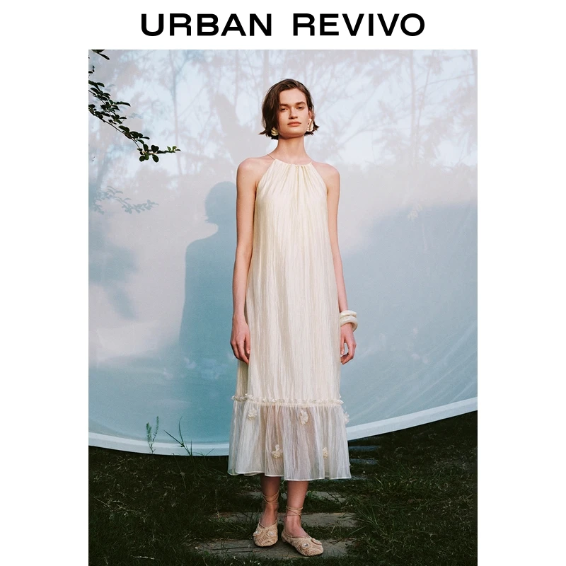 UR2025夏季新款女装休闲度假感立体花朵无袖连衣裙UWG750158