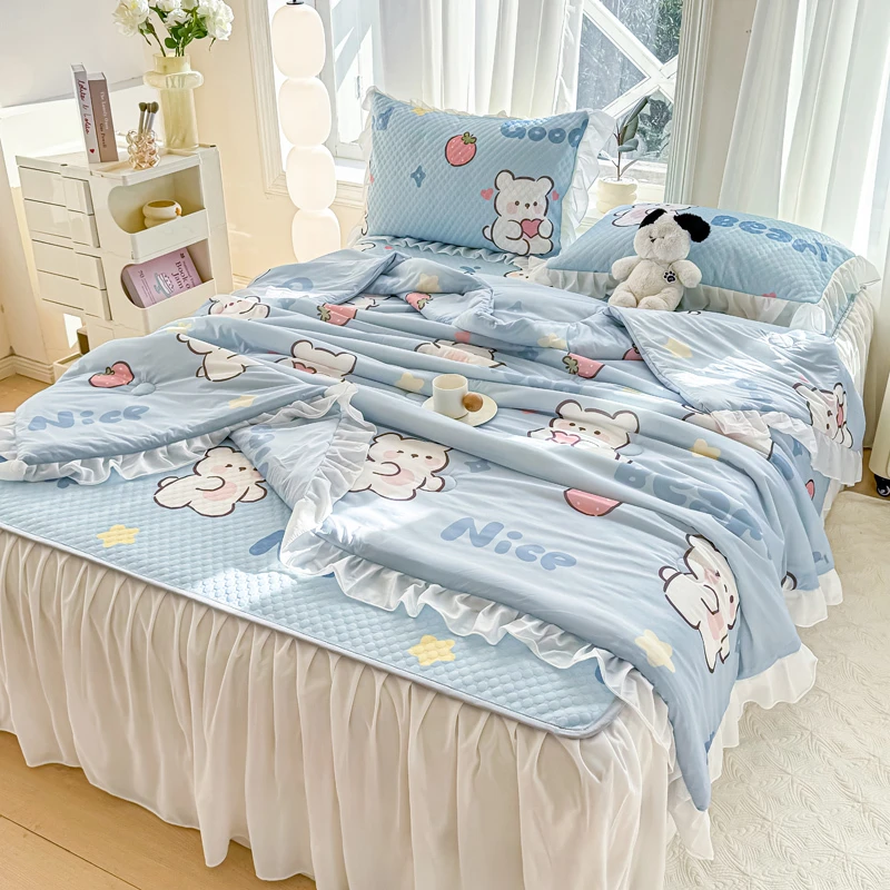 冰豆豆床单被罩三件套2025新款冰丝凉席夏凉被四件套夏天床裙被套