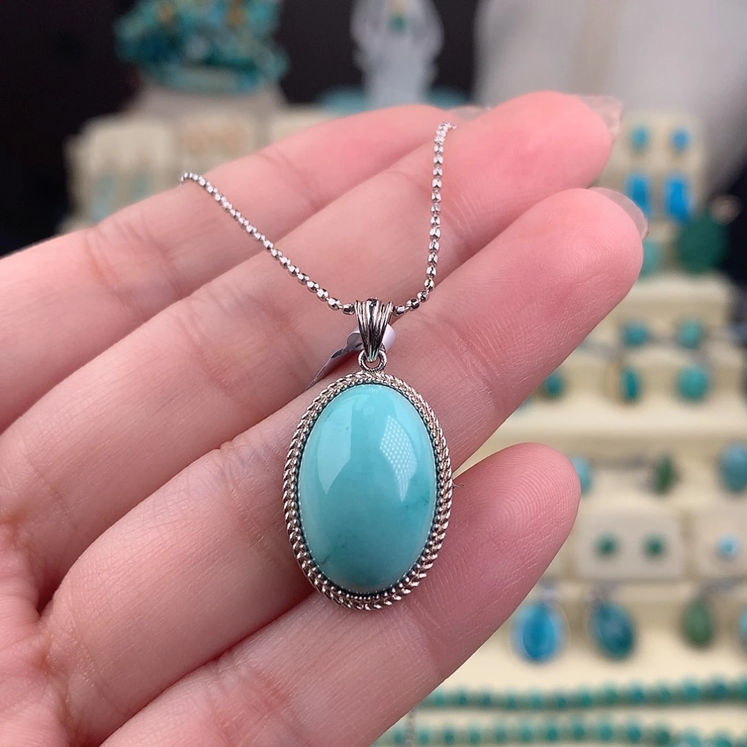 绿松石银S925镶嵌吊坠(不含链)