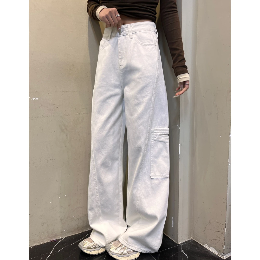 范范与凡凡【百搭佼佼】春季款解构拼接设计感慵懒风阔腿牛仔裤女