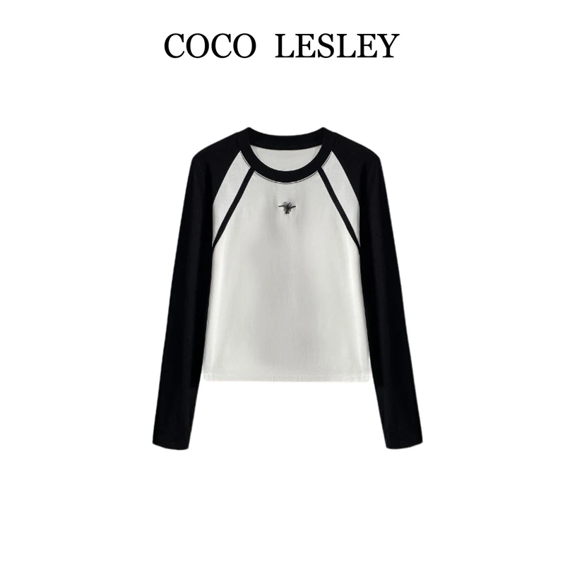 【COCO LESLEY】轻奢时尚宽松拼接T恤2025春夏显瘦休闲上衣#65810