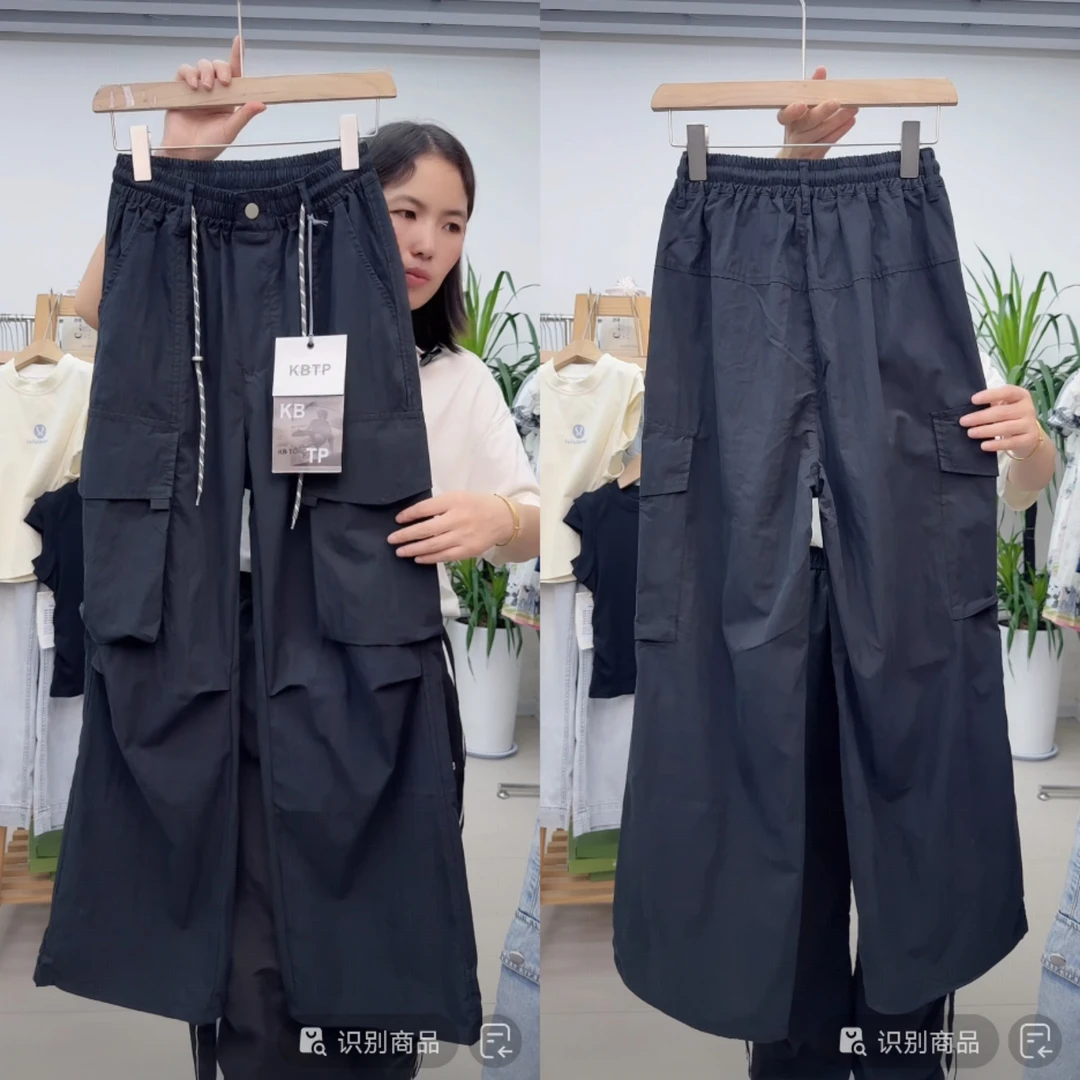 断码清仓青少年夏季棉速干工装裤22210 男女童黑色直筒可收口裤子