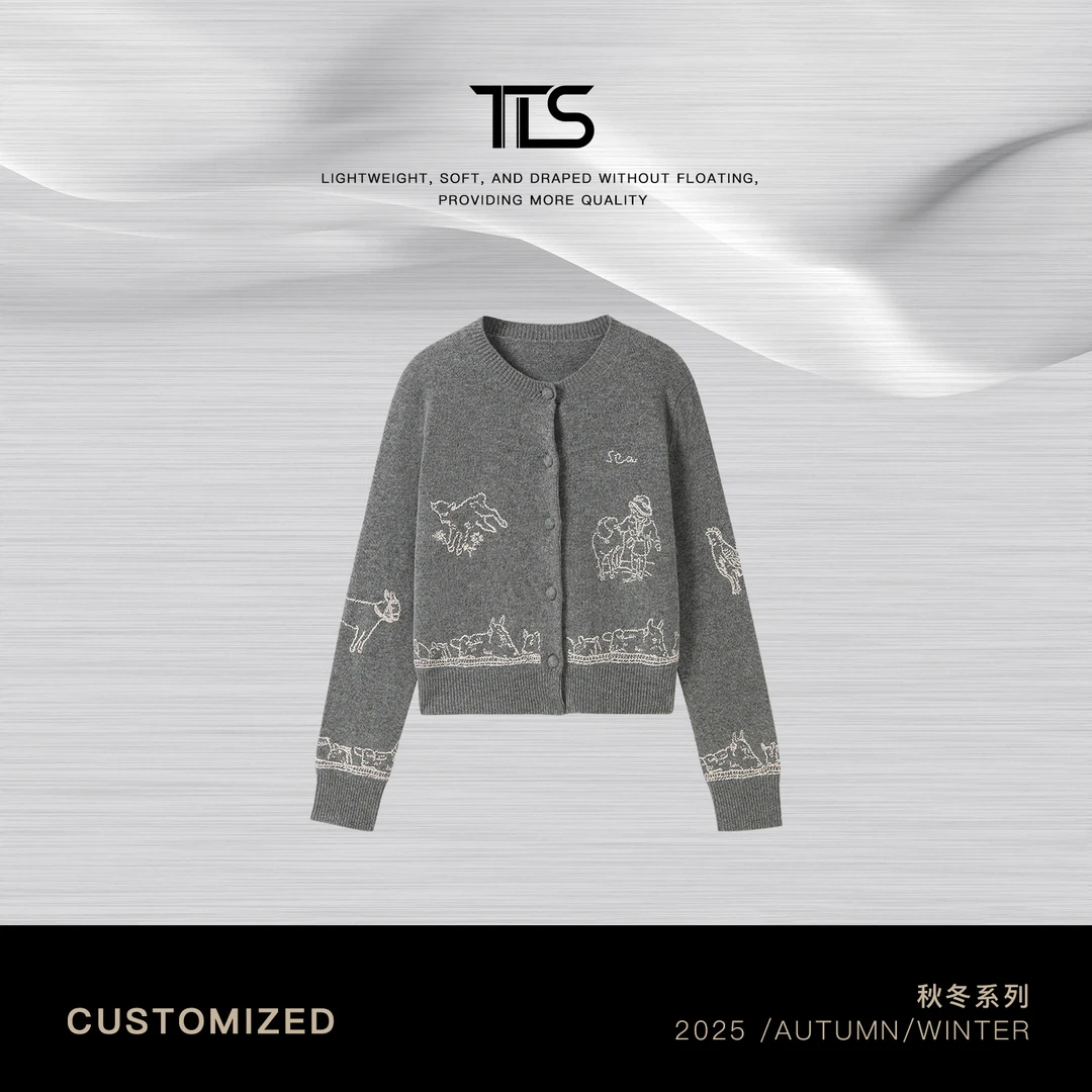 TT【乐园】100美丽诺羊毛圆领重工刺绣针织开衫MY5088