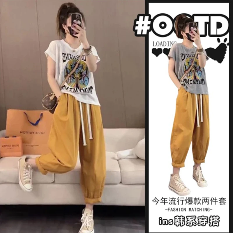 时尚百搭套装女2025夏季新款图案时髦可爱休闲通勤运动风两件套
