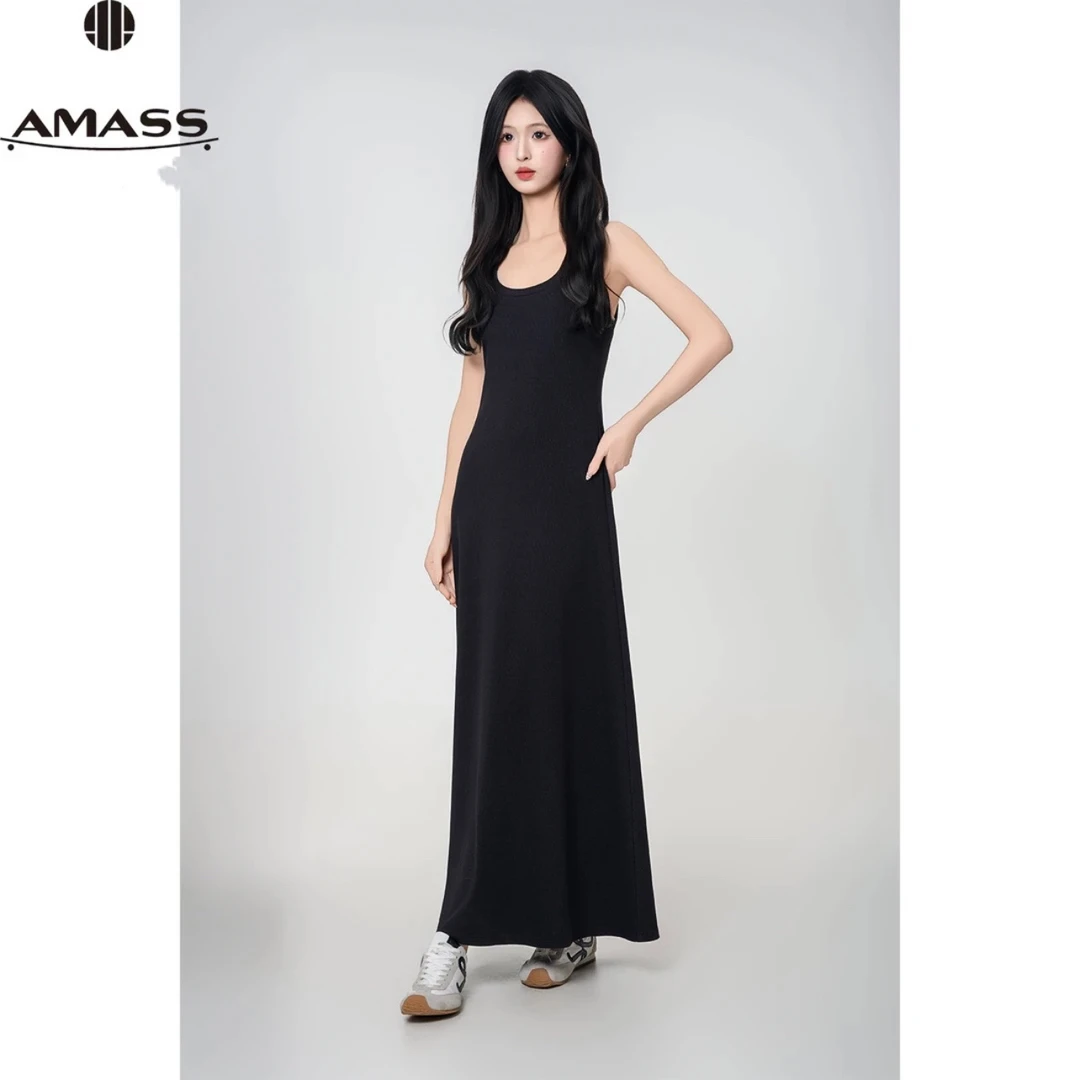 【阿玛施/AMASS】550072新款时尚气质修身纯色无袖背心连衣裙长裙