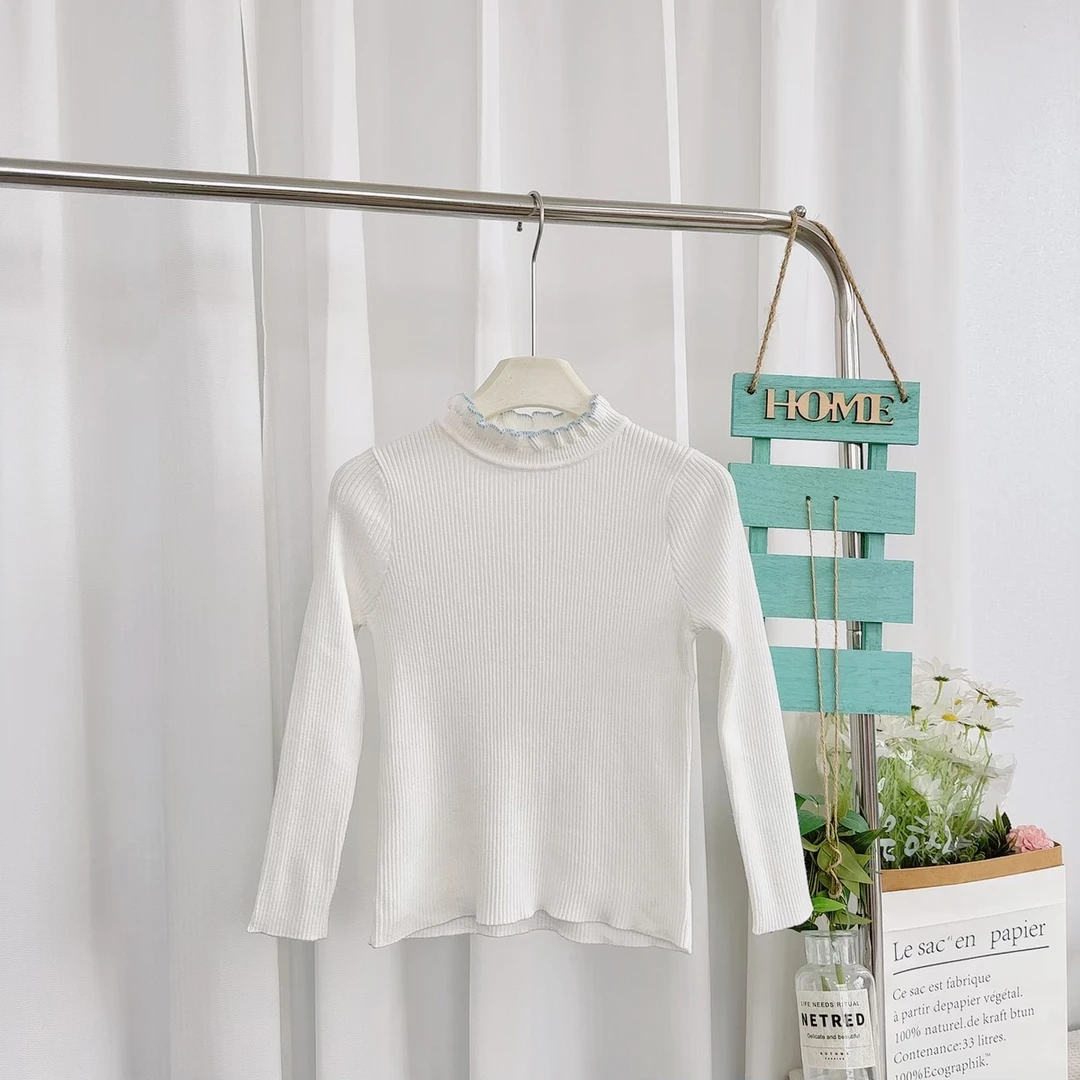 大瑕疵！女童坑条木耳边纯色针织毛衣打底衫8087