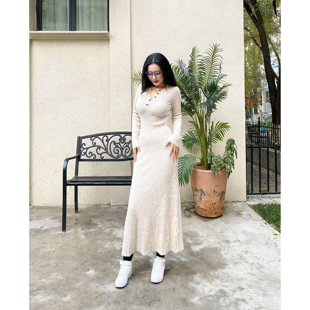 针织连衣裙女修身打底绝美鱼尾包臀长裙007