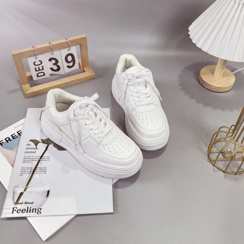 新款百搭ins厚底时尚系带小白鞋7089
