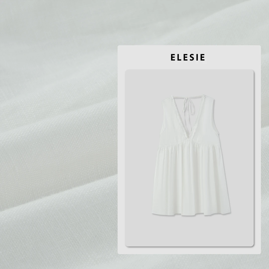 ELESIN【心动至上】亚麻V领减龄无袖连衣裙 BX250179