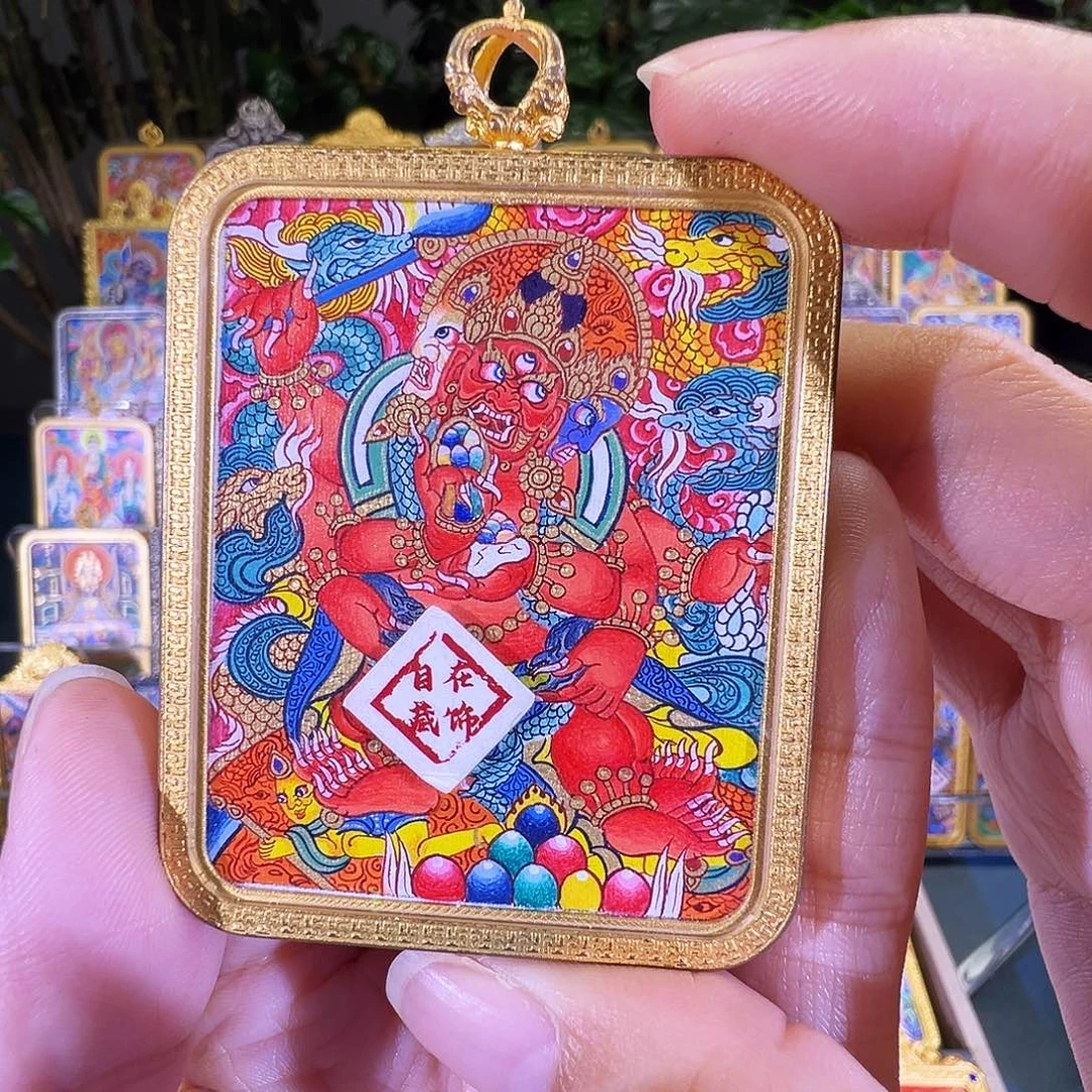 吊坠红财热贡纯手绘唐卡