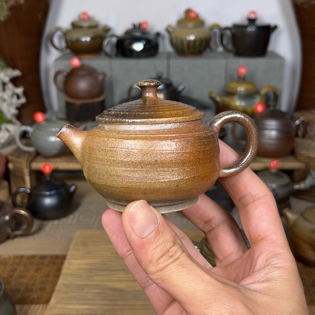 壶建水紫陶白泥柴烧秋韵风格螺纹扭扭壶110c c