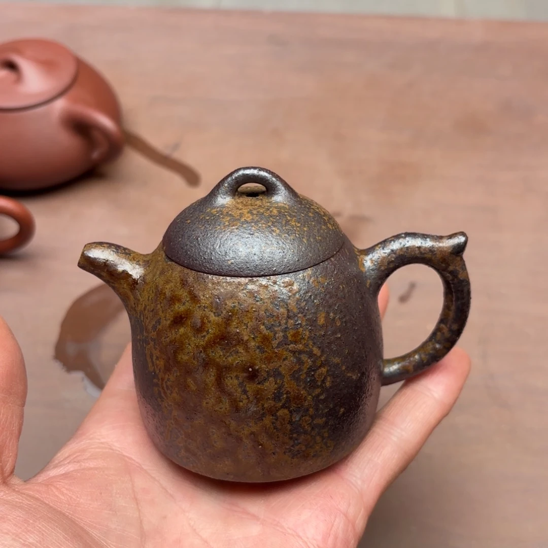 茶壶紫砂天青泥柴烧泪痕完美出金光