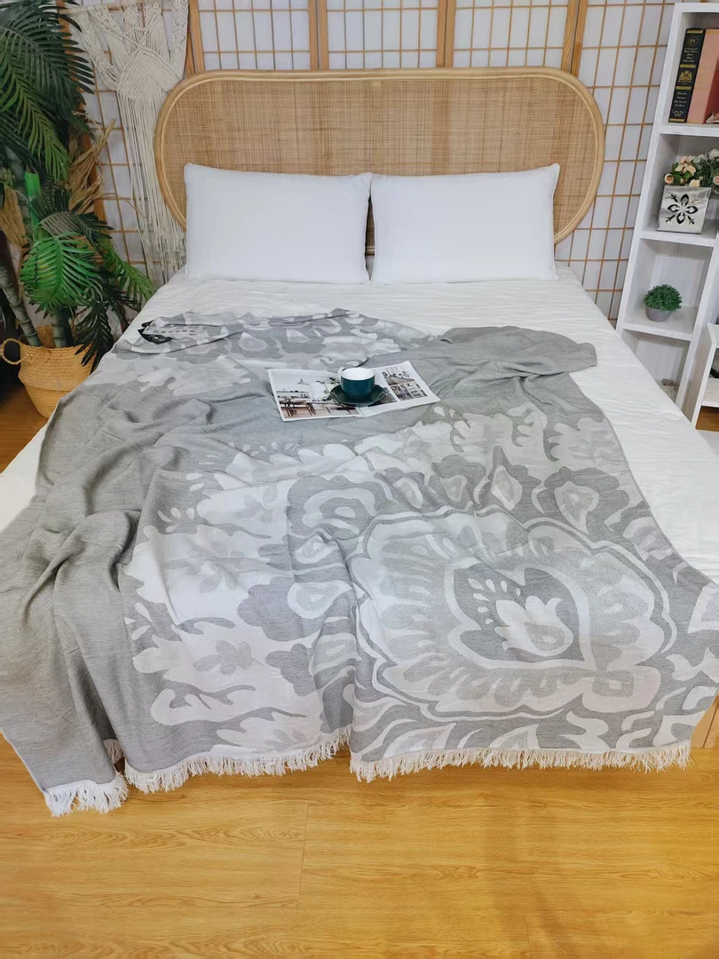 竹纤维流苏寒纱毯150*200微瑕～V308