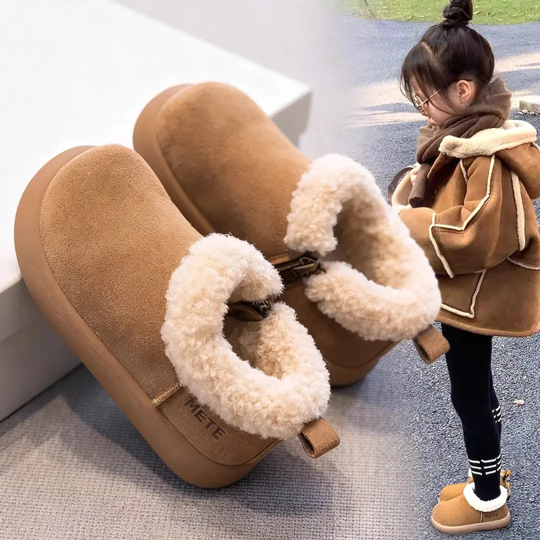 ABC女童雪地靴加绒加厚2025冬季勃肯鞋儿童中大童女孩保暖大棉鞋