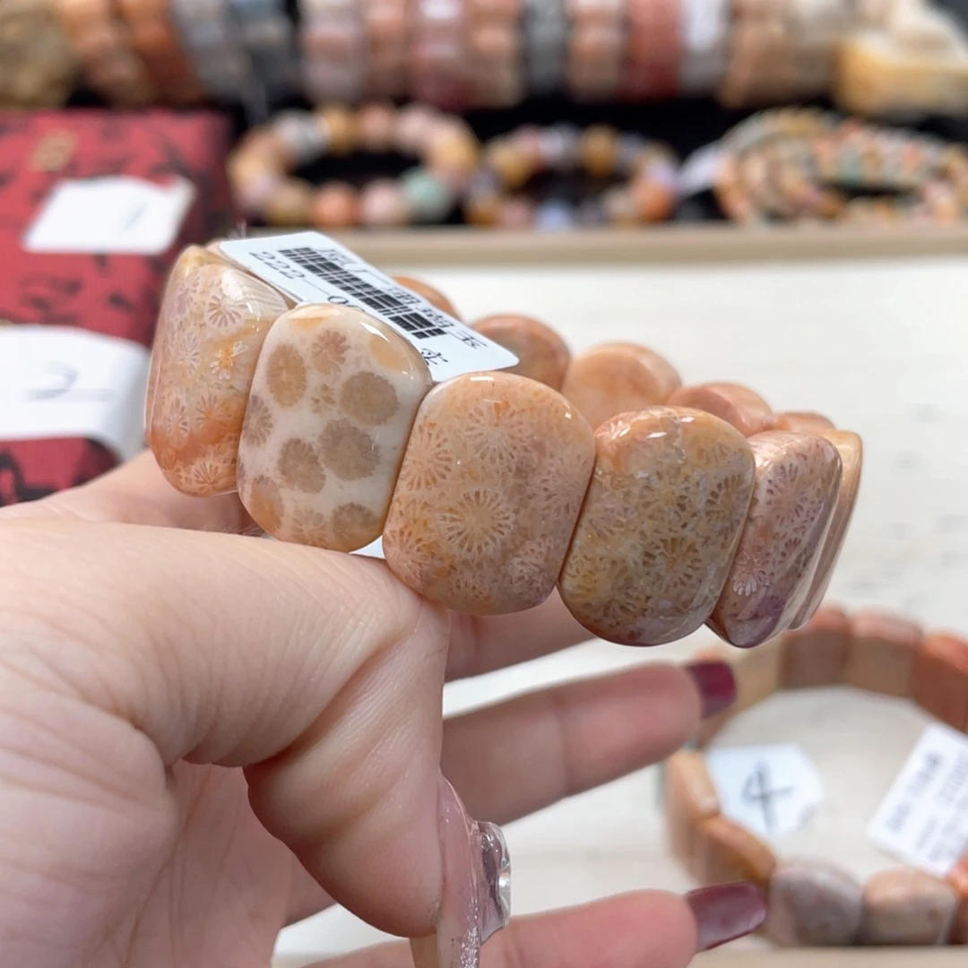 硅化珊瑚（珊瑚玉）手链未镶嵌黑*喵557