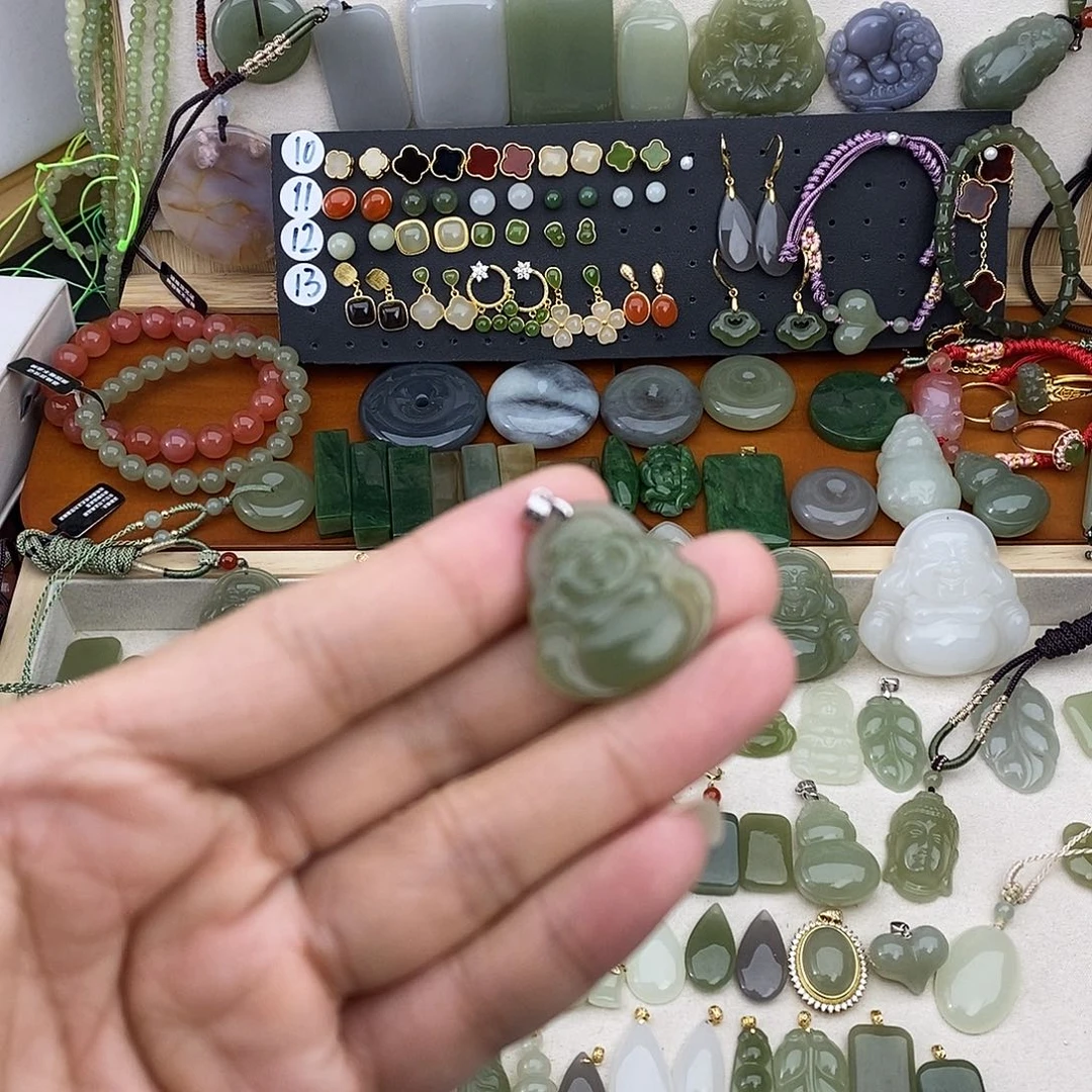 和田玉银S925镶嵌吊坠(不含链)