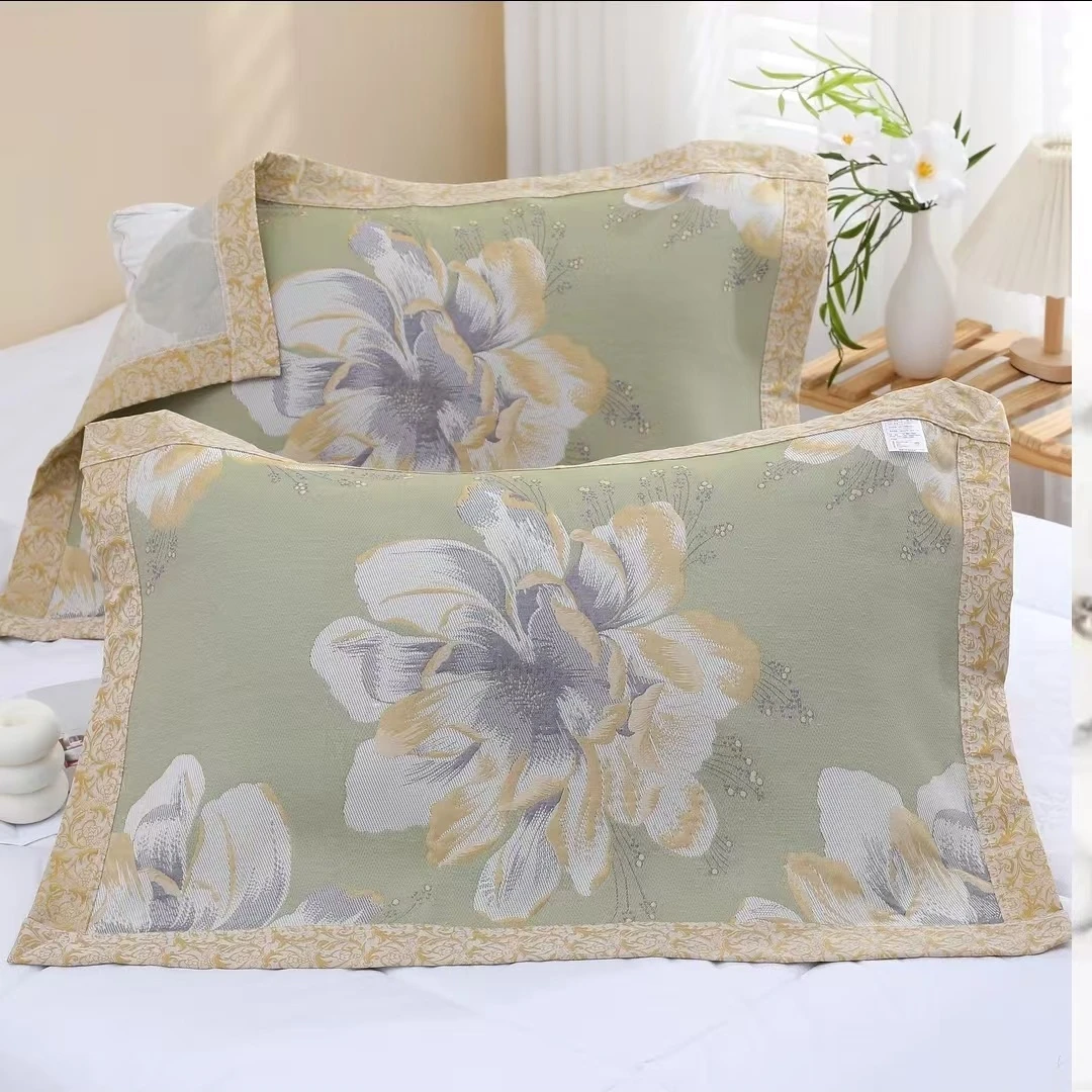 【近观春色 绿 枕巾一对两只】 多功能纯棉纱布枕巾---50*80