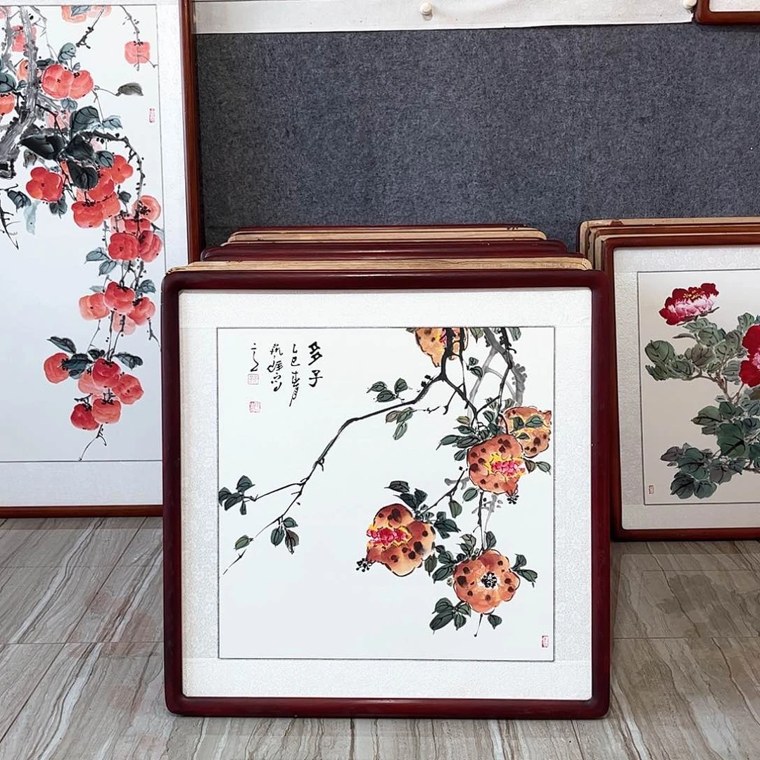 国画书画作品带框63×63厘米