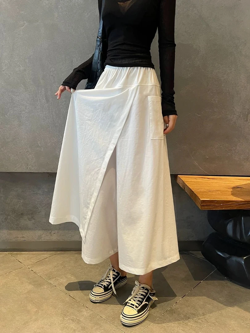 灰色工装裙裤女夏季薄款2025新款高腰a字半身裙休闲小个子阔腿裤