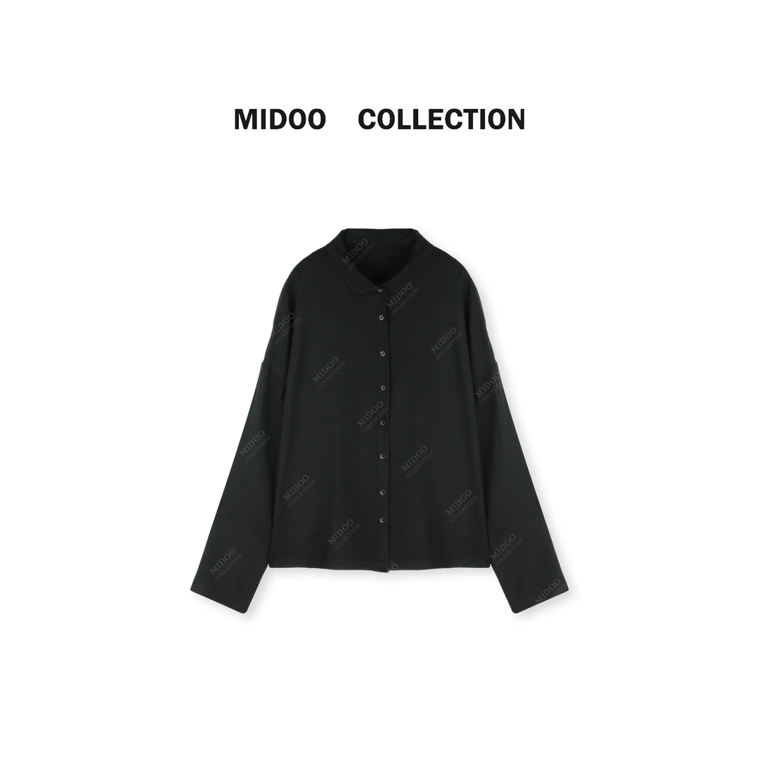 MIDOO ‘简素’polo领纯色宽松慵懒休闲长袖上衣