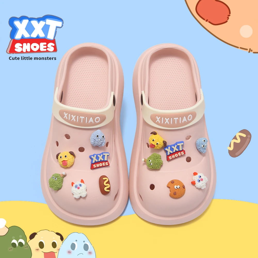 细细条 ins风可爱卡通小怪兽洞洞鞋女软厚底防滑学生夏季凉拖鞋